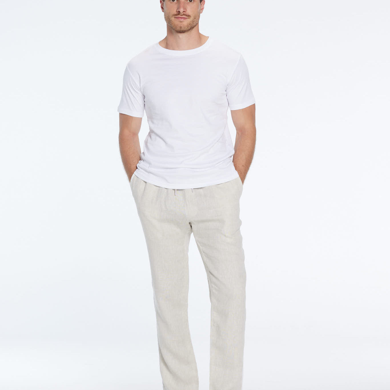 Joseph Nude Linen Straight-Leg Pants | Moeva | Pants | Each week unveils new pieces—luxury swimwear, fluid resort silhouettes, and elevated summer-to-evening essentials designed to carry you from coastal escapes to city nights.