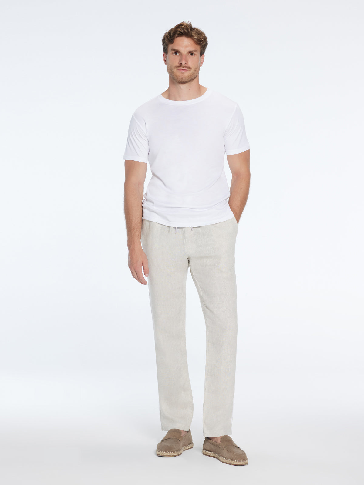 Joseph Nude Linen Straight-Leg Pants | Moeva | Pants | Each week unveils new pieces—luxury swimwear, fluid resort silhouettes, and elevated summer-to-evening essentials designed to carry you from coastal escapes to city nights.