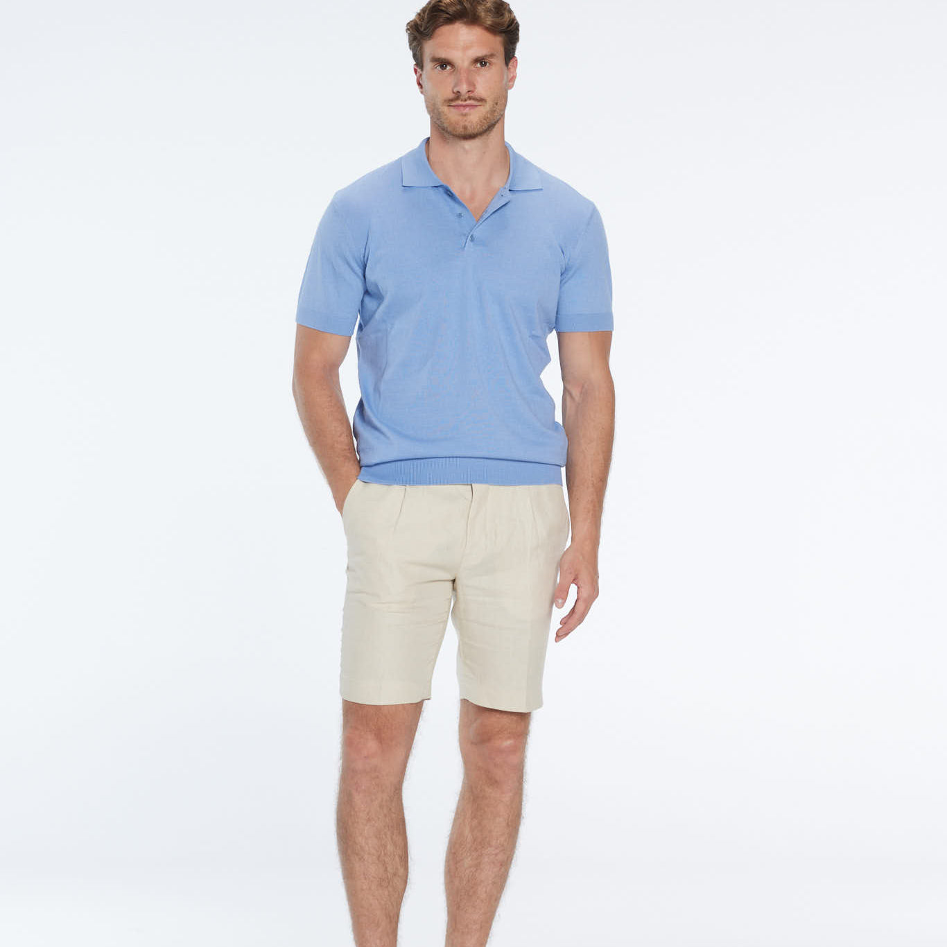 Johan Baby Blue Cotton Polo Shirt | Moeva | T-Shirt | Each week unveils new pieces—luxury swimwear, fluid resort silhouettes, and elevated summer-to-evening essentials designed to carry you from coastal escapes to city nights.
