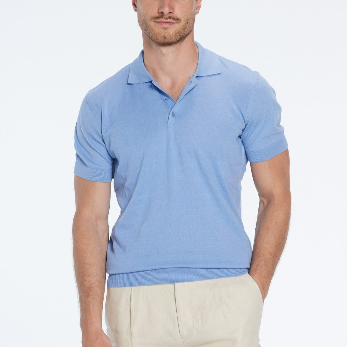 Johan Baby Blue Cotton Polo Shirt | Moeva | T-Shirt | Each week unveils new pieces—luxury swimwear, fluid resort silhouettes, and elevated summer-to-evening essentials designed to carry you from coastal escapes to city nights.