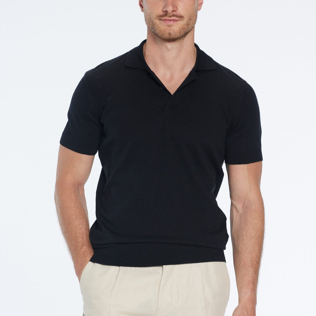 Johan Black Cotton Polo Shirt | Moeva | T-Shirt | Each week unveils new pieces—luxury swimwear, fluid resort silhouettes, and elevated summer-to-evening essentials designed to carry you from coastal escapes to city nights.