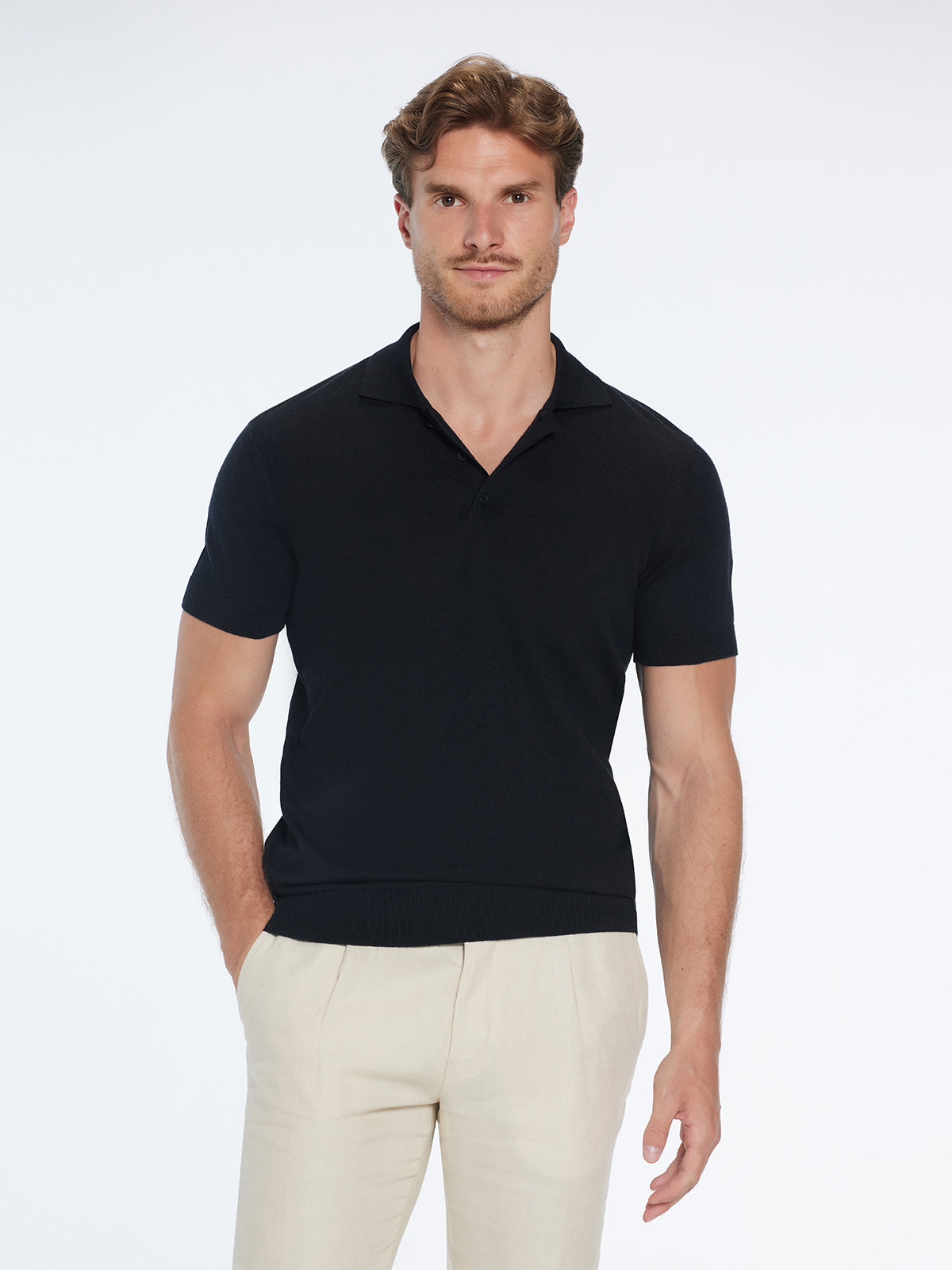 Johan Black Cotton Polo Shirt | Moeva | T-Shirt | Each week unveils new pieces—luxury swimwear, fluid resort silhouettes, and elevated summer-to-evening essentials designed to carry you from coastal escapes to city nights.