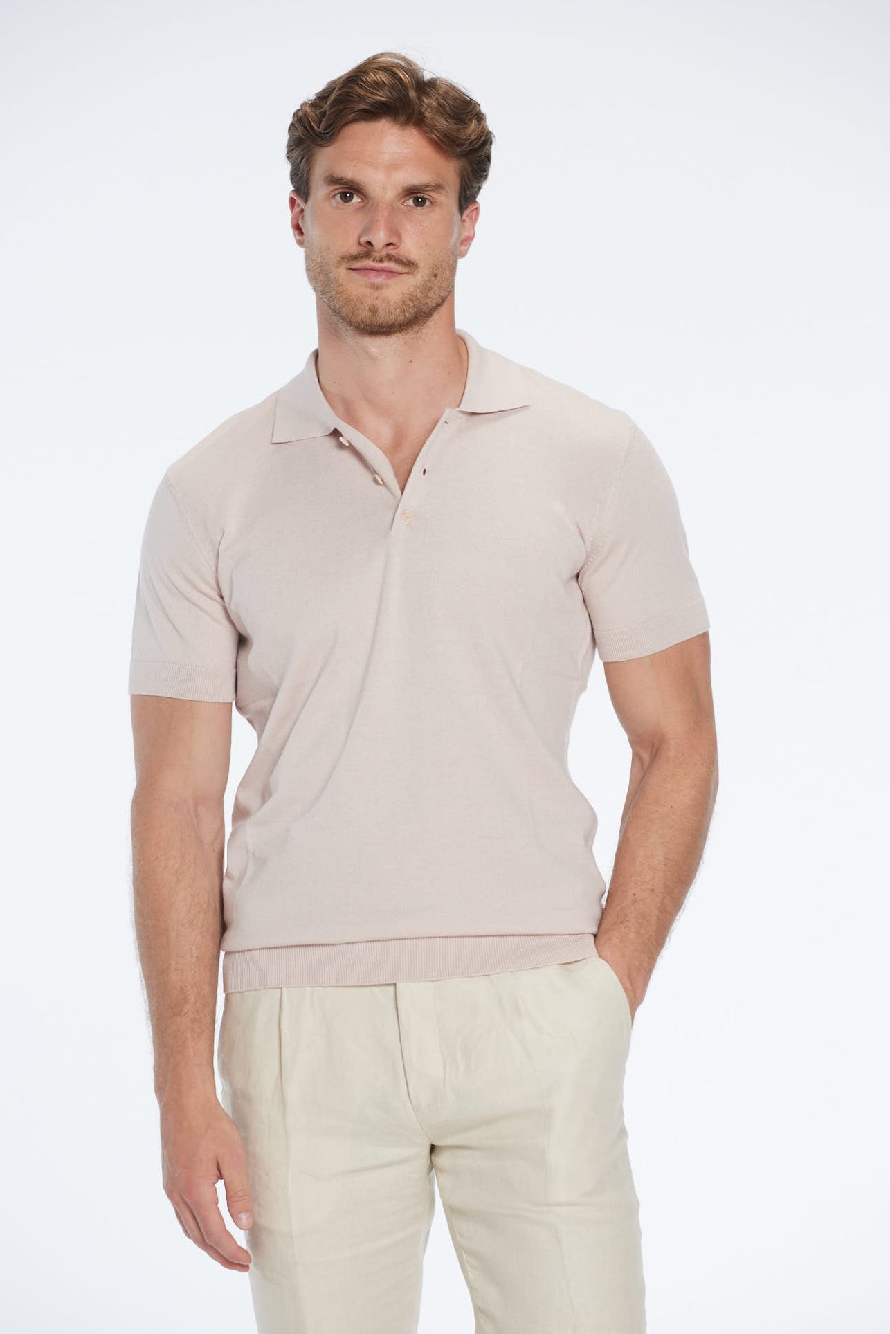 Johan Nude Cotton Polo Shirt | Moeva | Men Polo Shirts | Each week unveils new pieces—luxury swimwear, fluid resort silhouettes, and elevated summer-to-evening essentials designed to carry you from coastal escapes to city nights.