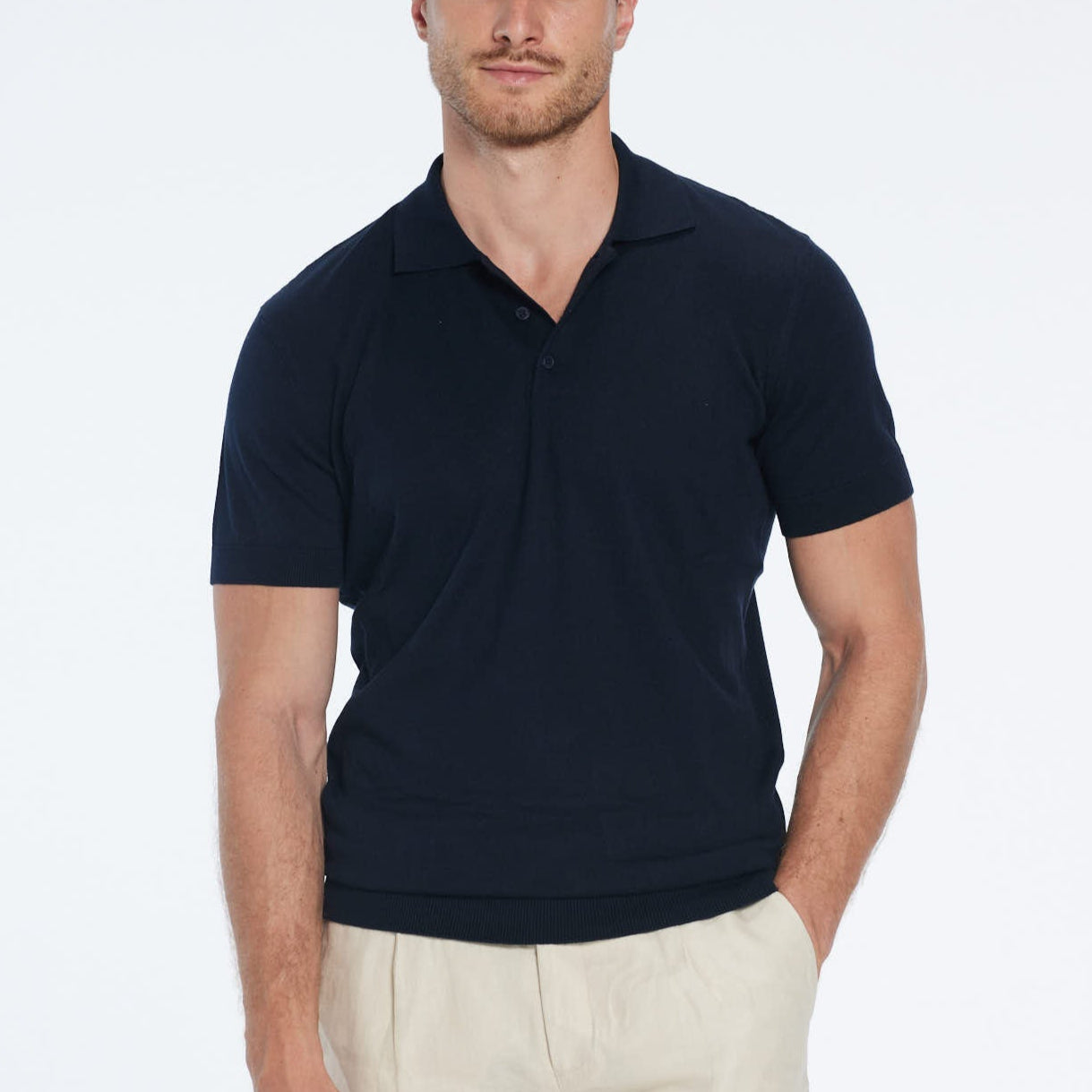 Johan Dark Blue Cotton Polo Shirt | Moeva | T-Shirt | Each week unveils new pieces—luxury swimwear, fluid resort silhouettes, and elevated summer-to-evening essentials designed to carry you from coastal escapes to city nights.