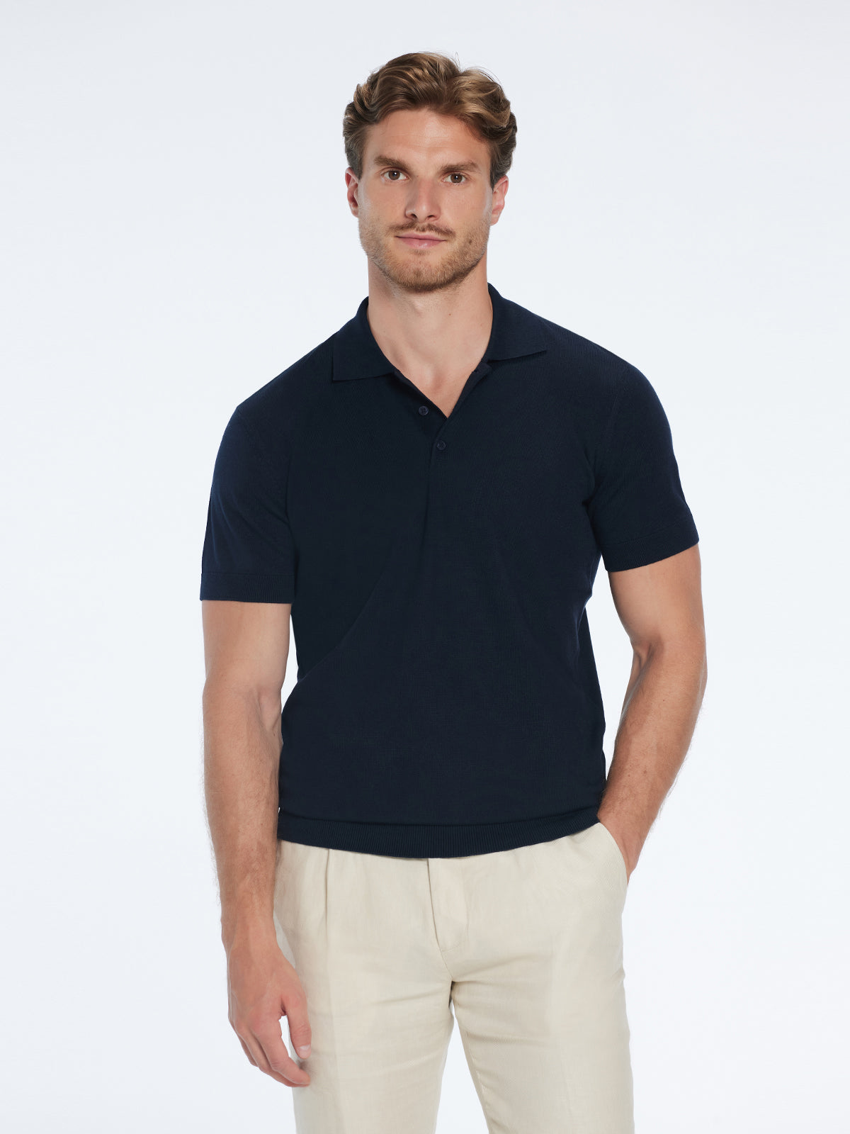Johan Dark Blue Cotton Polo Shirt | Moeva | T-Shirt | Each week unveils new pieces—luxury swimwear, fluid resort silhouettes, and elevated summer-to-evening essentials designed to carry you from coastal escapes to city nights.