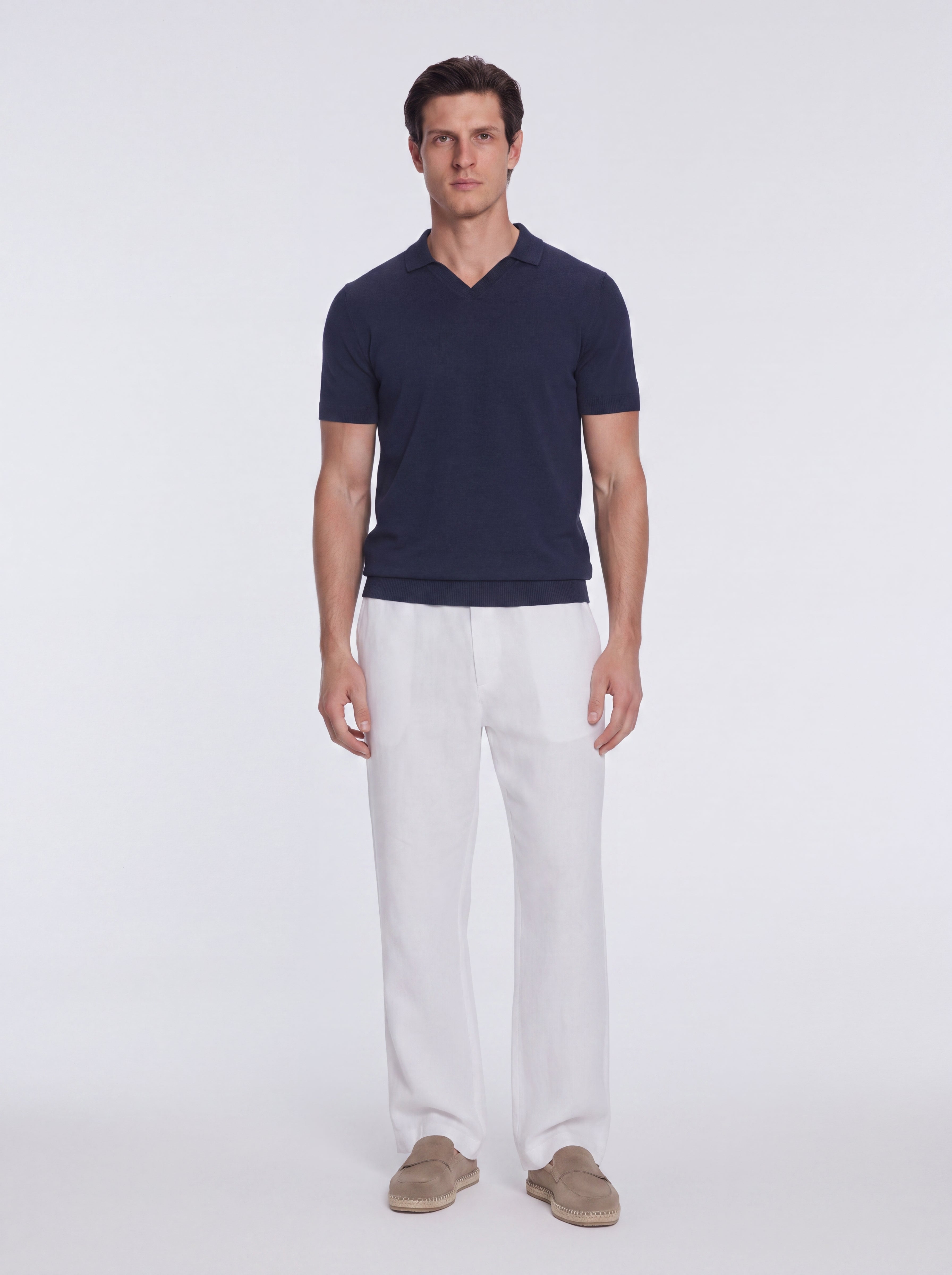 Mark Dark Blue Cotton V-Neck Polo T-Shirt