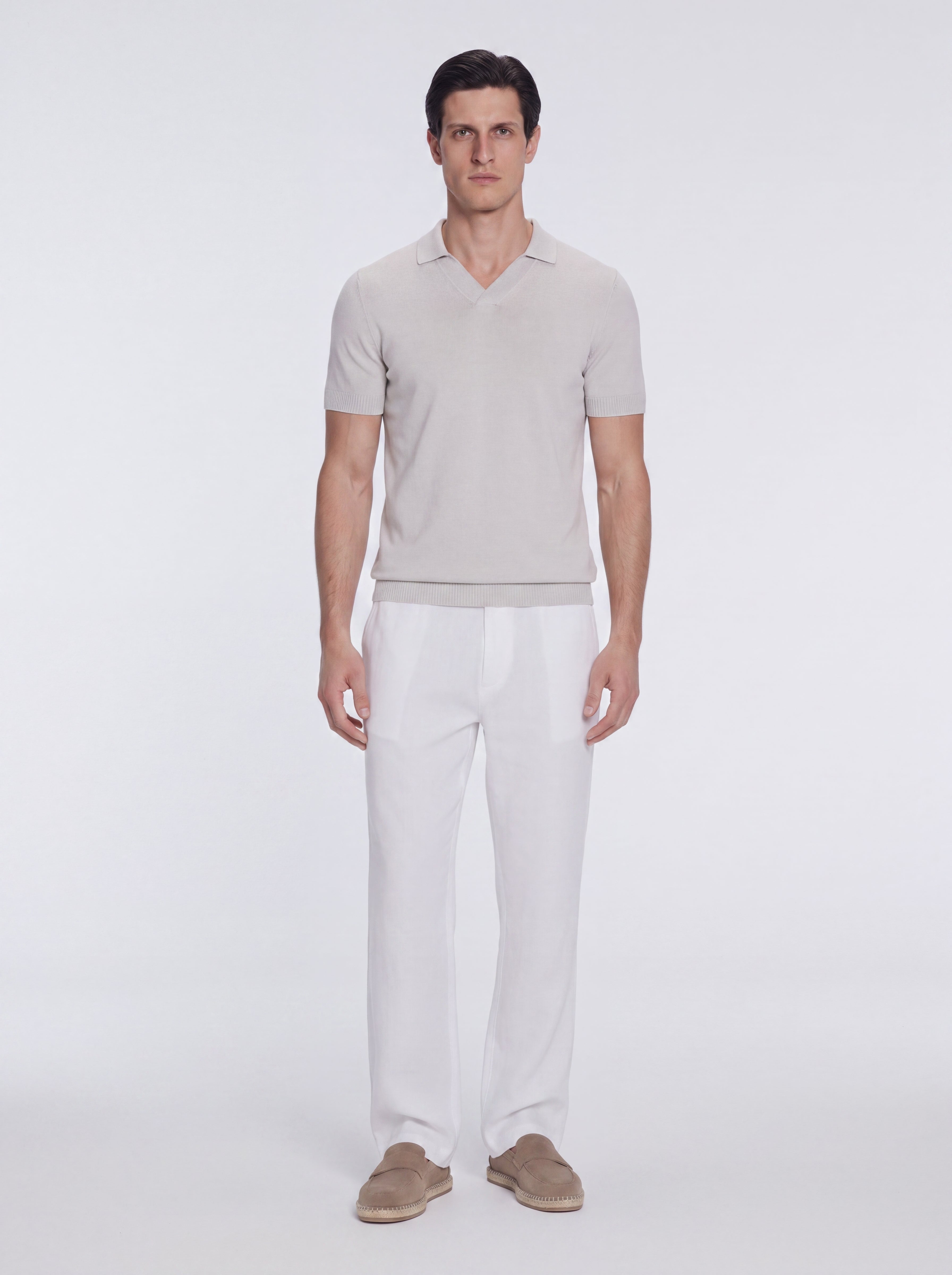 Mark Grey Cotton V-Neck Polo T-Shirt | Moeva | T-Shirt | Each week unveils new pieces—luxury swimwear, fluid resort silhouettes, and elevated summer-to-evening essentials designed to carry you from coastal escapes to city nights.