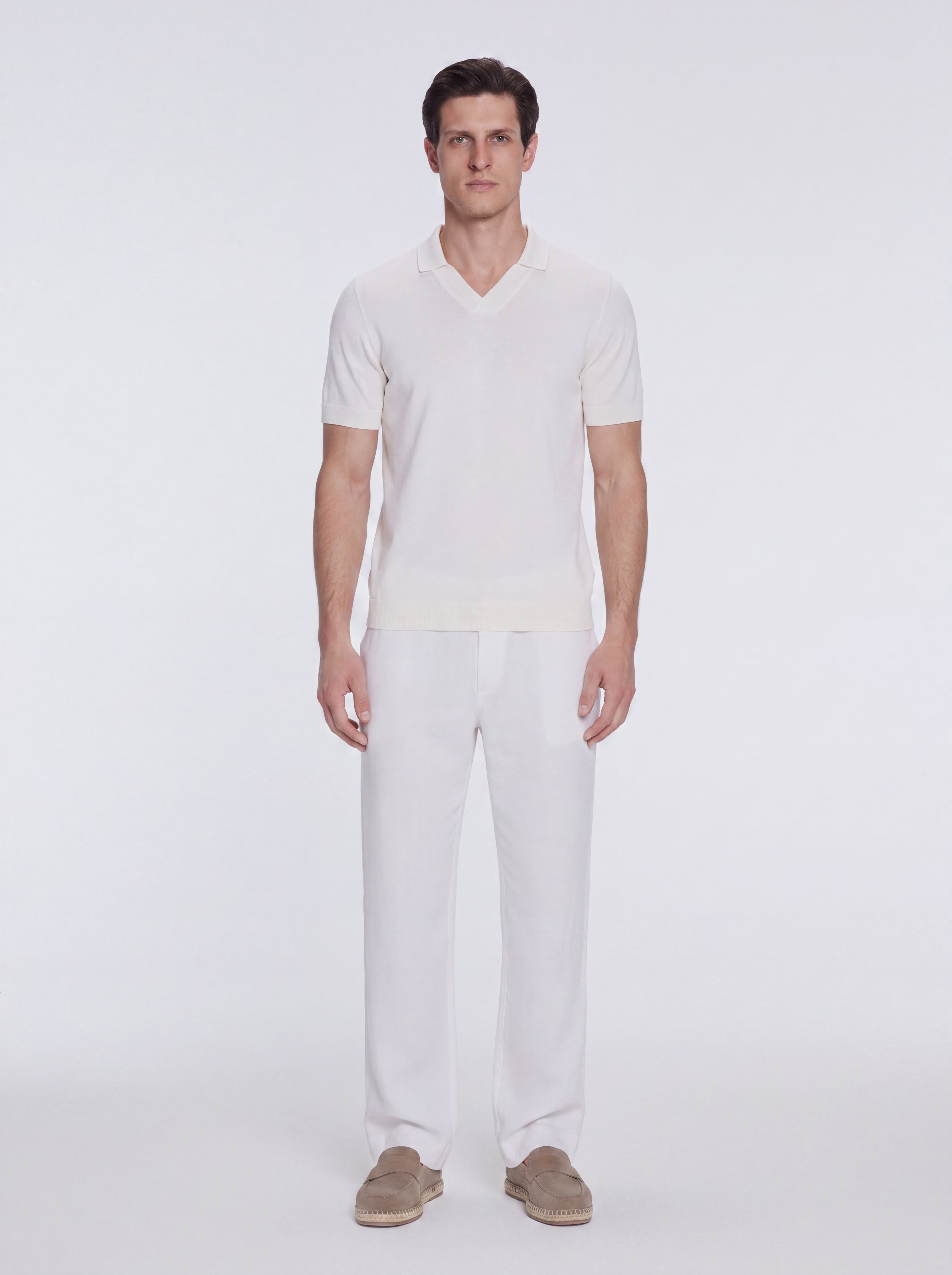 Mark White Cotton V-Neck Polo T-Shirt