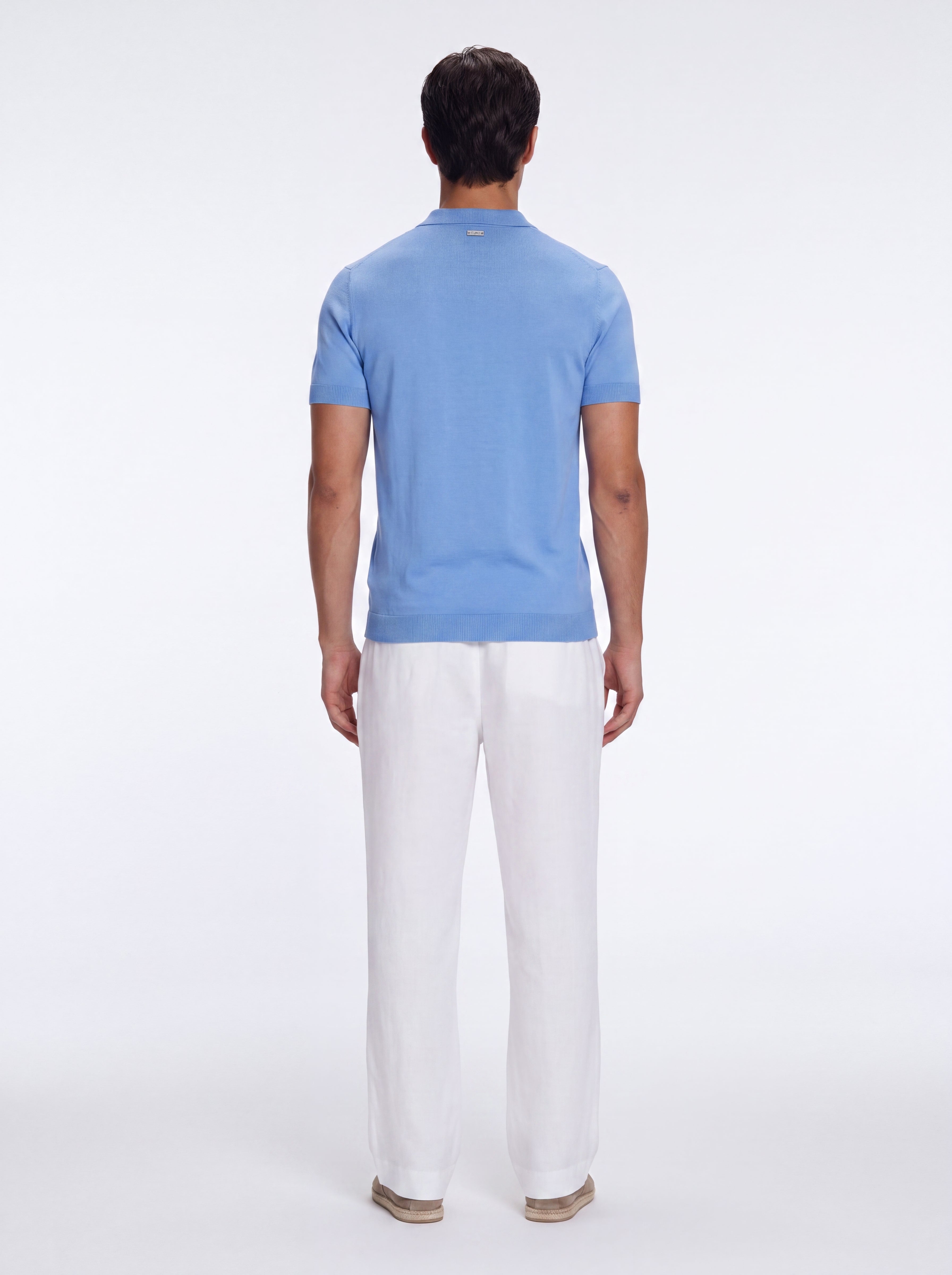 Mark Baby Blue Cotton V-Neck Polo T-Shirt | Moeva | T-Shirt | Each week unveils new pieces—luxury swimwear, fluid resort silhouettes, and elevated summer-to-evening essentials designed to carry you from coastal escapes to city nights.