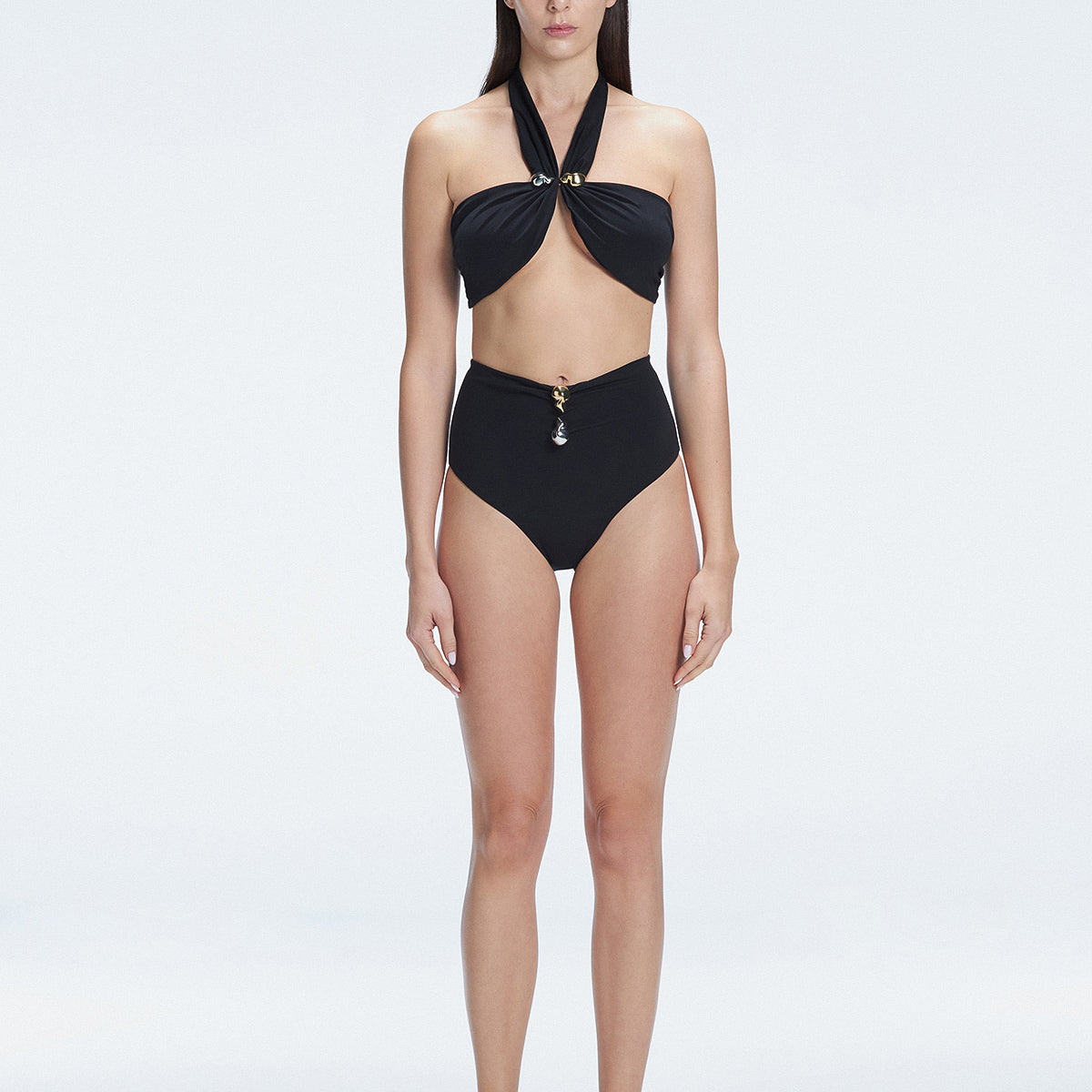 Meredith Black Halter Satin Bikini Top | Moeva | Bikini Top | Each week unveils new pieces—luxury swimwear, fluid resort silhouettes, and elevated summer-to-evening essentials designed to carry you from coastal escapes to city nights.