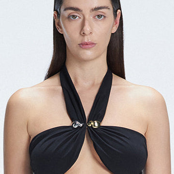 Meredith Black Halter Satin Bikini Top | Moeva | Bikini Top | Each week unveils new pieces—luxury swimwear, fluid resort silhouettes, and elevated summer-to-evening essentials designed to carry you from coastal escapes to city nights.