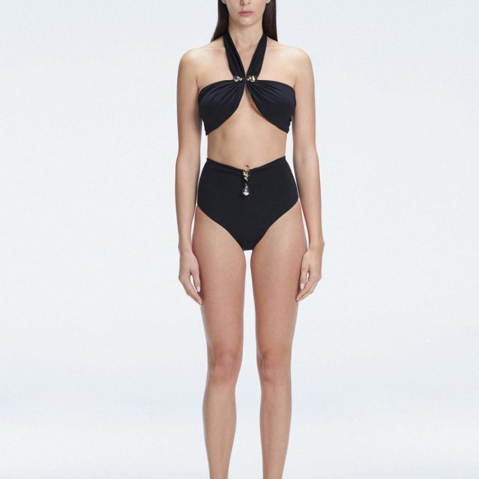 Meredith Black Halter High Waist Satin Bikini Set | Moeva | Bikini Set | Each week unveils new pieces—luxury swimwear, fluid resort silhouettes, and elevated summer-to-evening essentials designed to carry you from coastal escapes to city nights.