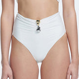 Meredith White High Waist Satin Bikini Bottom