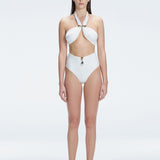 Meredith White High Waist Satin Bikini Bottom