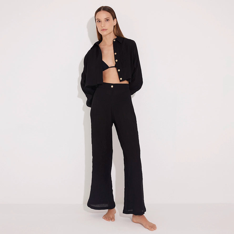 Aura Black High Waist Beach Pants | Moeva | Pants | Each week unveils new pieces—luxury swimwear, fluid resort silhouettes, and elevated summer-to-evening essentials designed to carry you from coastal escapes to city nights.