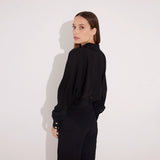 Jacinta Black Cropped Sheer Long Sleeve Shirt and Aura Black High Waist Beach Pants | Moeva | Shirt and Pants | Each week unveils new pieces—luxury swimwear, fluid resort silhouettes, and elevated summer-to-evening essentials designed to carry you from coastal escapes to city nights.