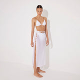 Maritza White Sheer High-Rise Skirt with Gold Chain Belt | Moeva | Beachwear Skirts | Each week unveils new pieces—luxury swimwear, fluid resort silhouettes, and elevated summer-to-evening essentials designed to carry you from coastal escapes to city nights.
