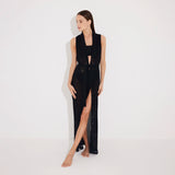 Kariba Sleeveless Belted Knitted Mesh Black Kaftan | Moeva | Kaftans | Each week unveils new pieces—luxury swimwear, fluid resort silhouettes, and elevated summer-to-evening essentials designed to carry you from coastal escapes to city nights.