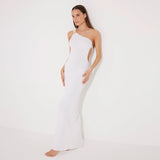 Fewa White One-Shoulder Knitted Maxi Dress with Side Cut-Out Detail | Moeva | Dress | Each week unveils new pieces—luxury swimwear, fluid resort silhouettes, and elevated summer-to-evening essentials designed to carry you from coastal escapes to city nights.