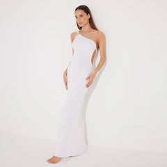 Fewa White One-Shoulder Knitted Maxi Dress with Side Cut-Out Detail | Moeva | Dress | Each week unveils new pieces—luxury swimwear, fluid resort silhouettes, and elevated summer-to-evening essentials designed to carry you from coastal escapes to city nights.