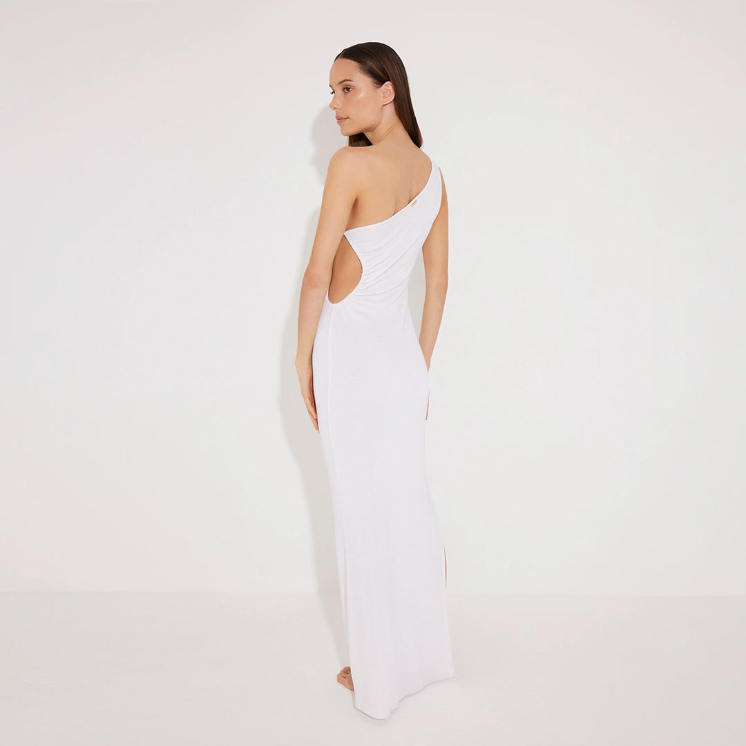 Fewa White One-Shoulder Knitted Maxi Dress with Side Cut-Out Detail | Moeva | Dress | Each week unveils new pieces—luxury swimwear, fluid resort silhouettes, and elevated summer-to-evening essentials designed to carry you from coastal escapes to city nights.