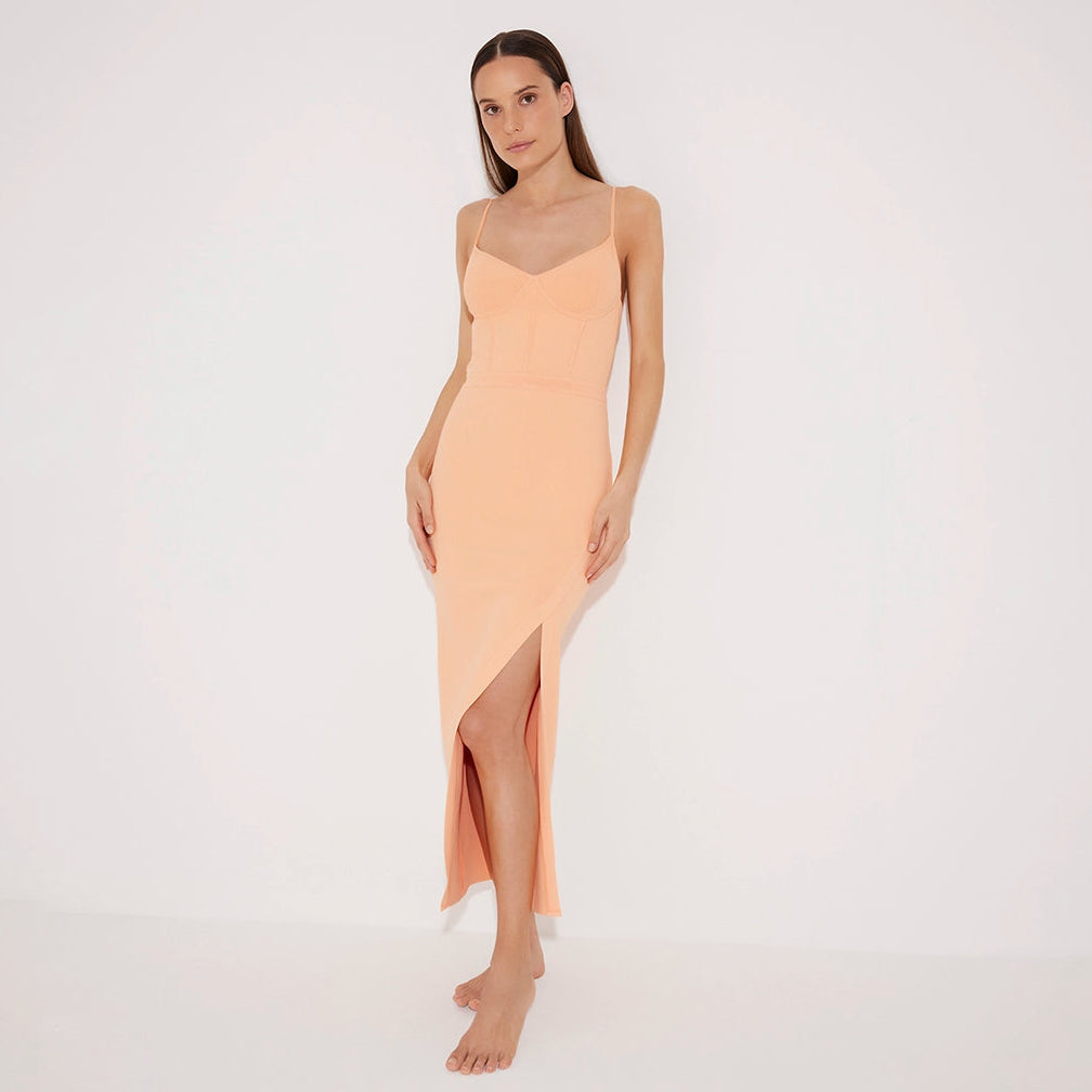 Beau Orange Sleeveless Knitted Long Dress with Side Slit | Moeva | Dress | Each week unveils new pieces—luxury swimwear, fluid resort silhouettes, and elevated summer-to-evening essentials designed to carry you from coastal escapes to city nights.