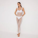 Triana White Rhinestone Details Mesh Long Dress | Moeva | Beachwear Dresses | Each week unveils new pieces—luxury swimwear, fluid resort silhouettes, and elevated summer-to-evening essentials designed to carry you from coastal escapes to city nights.