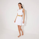 Lanao White Cut-Out Knit Mini Dress with Gold Detail | Moeva | RTW Dresses | Each week unveils new pieces—luxury swimwear, fluid resort silhouettes, and elevated summer-to-evening essentials designed to carry you from coastal escapes to city nights.