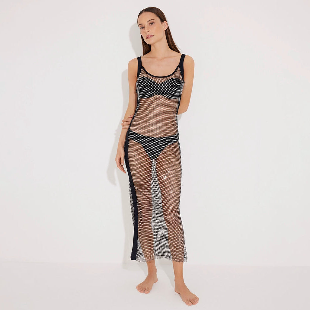 Triana Black Rhinestone Details Mesh Long Dress | Moeva | Dress | Each week unveils new pieces—luxury swimwear, fluid resort silhouettes, and elevated summer-to-evening essentials designed to carry you from coastal escapes to city nights.