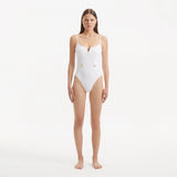 Muriel White Scoop Neck Textured Swimsuit | Moeva | Swimsuit | Each week unveils new pieces—luxury swimwear, fluid resort silhouettes, and elevated summer-to-evening essentials designed to carry you from coastal escapes to city nights.