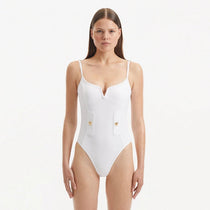 Muriel White Scoop Neck Textured Swimsuit | Moeva | Swimsuit | Each week unveils new pieces—luxury swimwear, fluid resort silhouettes, and elevated summer-to-evening essentials designed to carry you from coastal escapes to city nights.