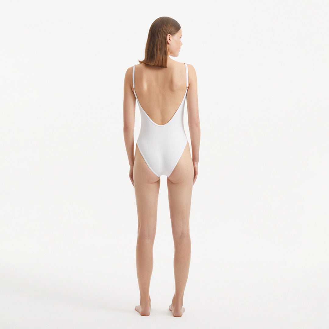Muriel White Scoop Neck Textured Swimsuit | Moeva | Swimsuit | Each week unveils new pieces—luxury swimwear, fluid resort silhouettes, and elevated summer-to-evening essentials designed to carry you from coastal escapes to city nights.