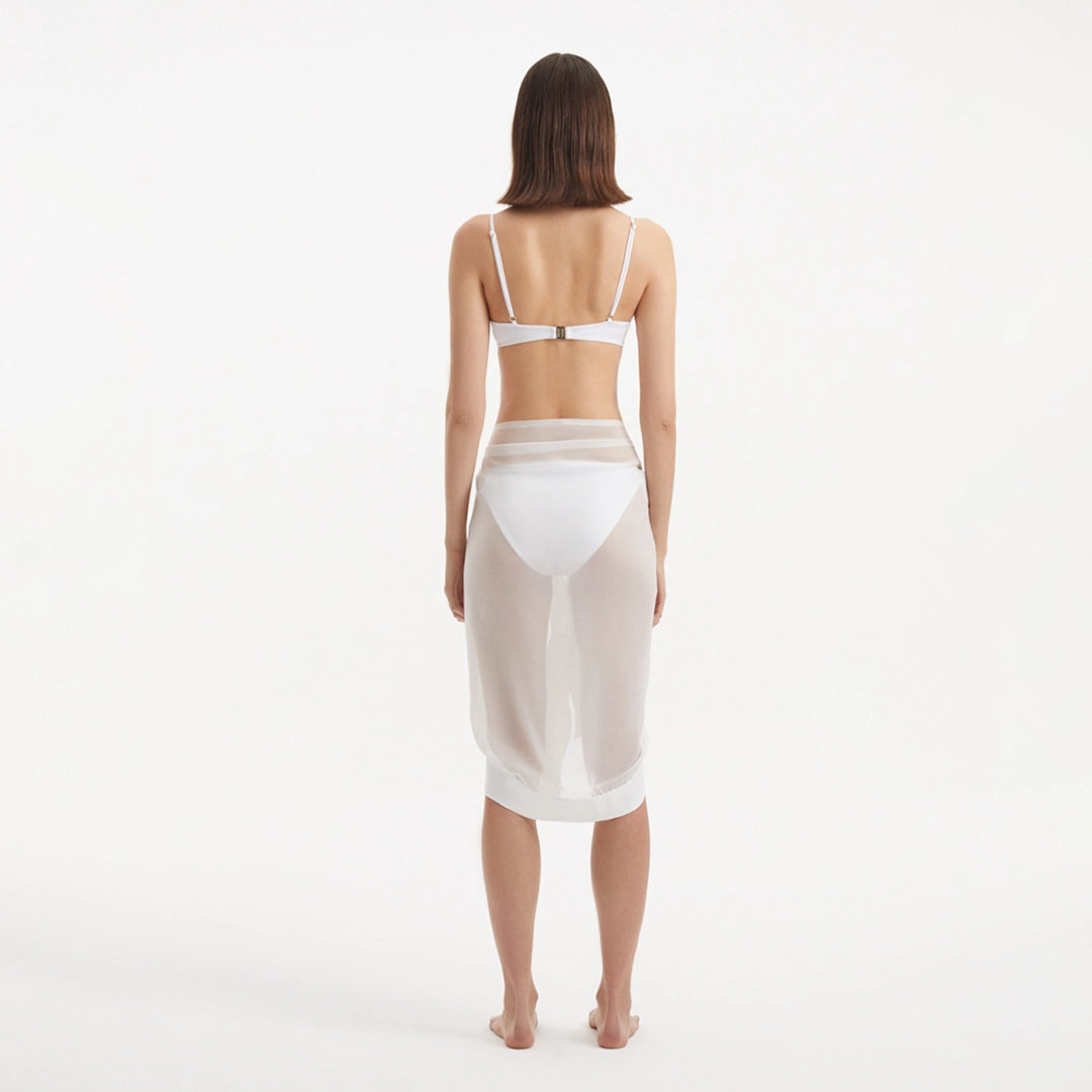 Raiden White Tie Front Wavy-Trim Sheer Sarong | Moeva | Sarongs | Each week unveils new pieces—luxury swimwear, fluid resort silhouettes, and elevated summer-to-evening essentials designed to carry you from coastal escapes to city nights.