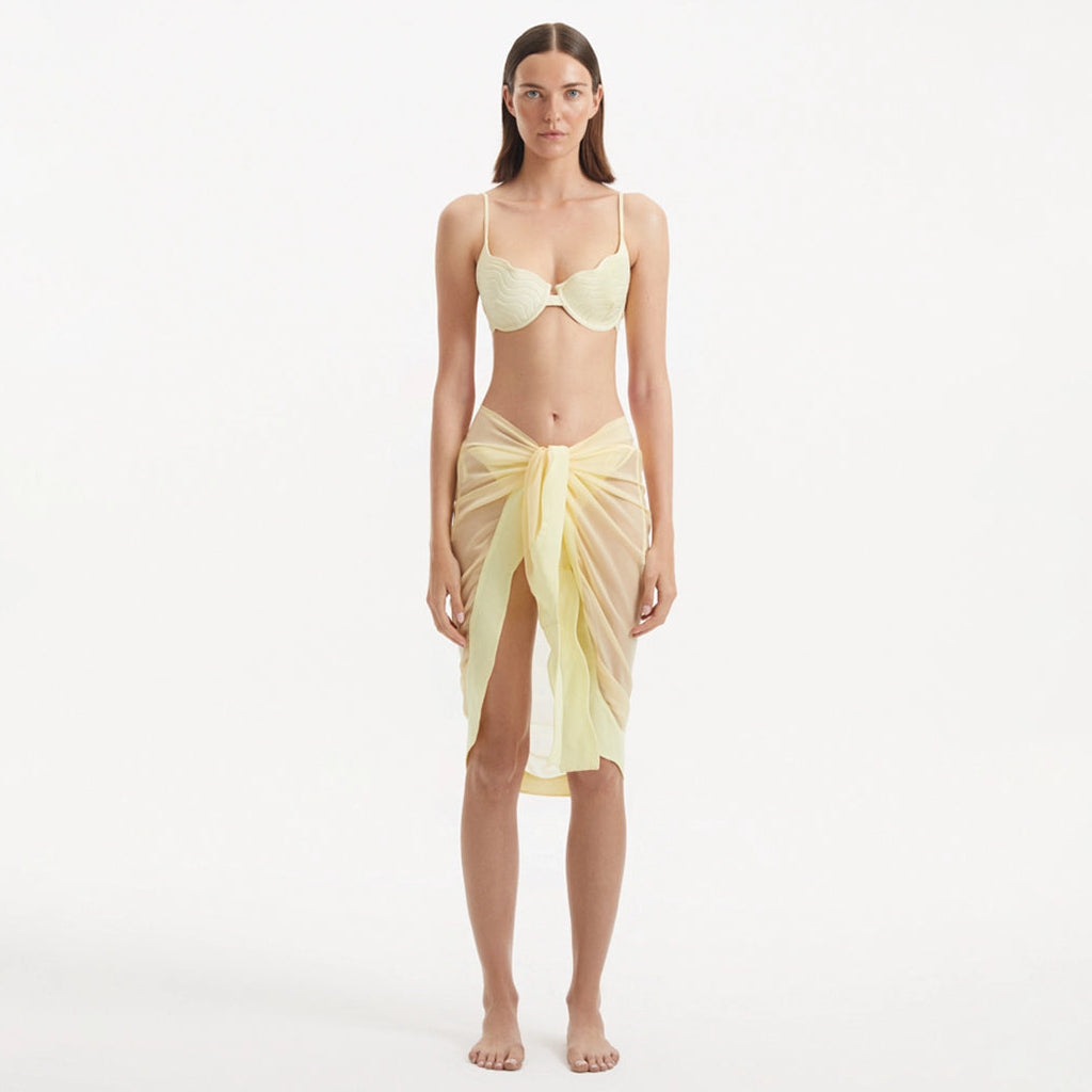 Raiden Yellow Tie Front Wavy-Trim Sheer Sarong | Moeva | Sarong | Each week unveils new pieces—luxury swimwear, fluid resort silhouettes, and elevated summer-to-evening essentials designed to carry you from coastal escapes to city nights.