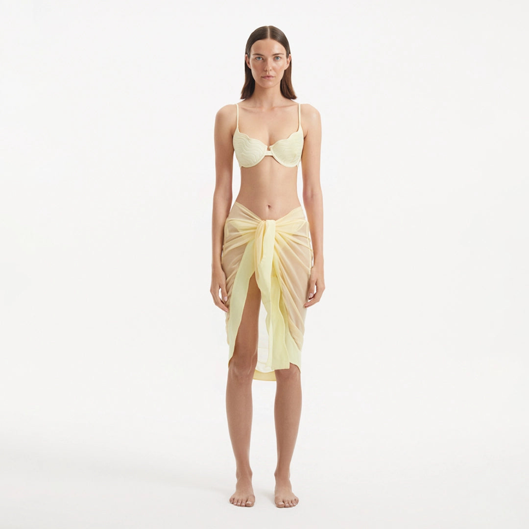 Raiden Yellow Tie Front Wavy-Trim Sheer Sarong | Moeva | Sarongs | Each week unveils new pieces—luxury swimwear, fluid resort silhouettes, and elevated summer-to-evening essentials designed to carry you from coastal escapes to city nights.