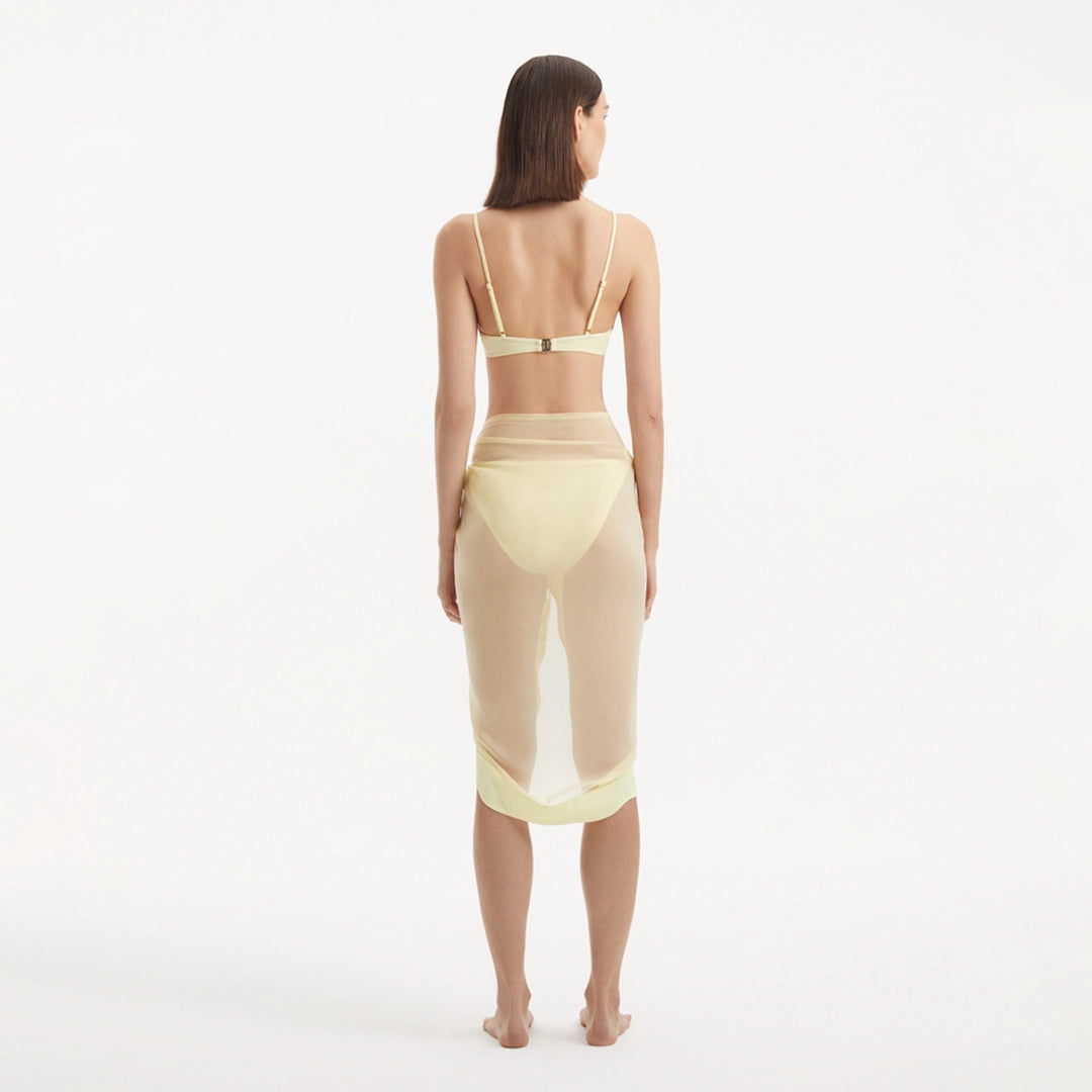 Raiden Yellow Tie Front Wavy-Trim Sheer Sarong | Moeva | Sarongs | Each week unveils new pieces—luxury swimwear, fluid resort silhouettes, and elevated summer-to-evening essentials designed to carry you from coastal escapes to city nights.