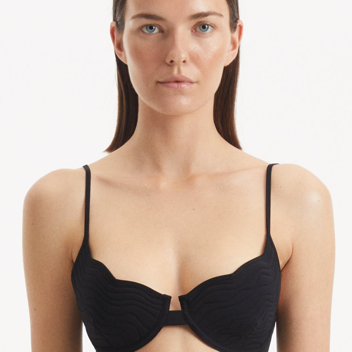 Salila Black Underwired Wave Textured Bikini Top | Moeva | Bikini Top | Each week unveils new pieces—luxury swimwear, fluid resort silhouettes, and elevated summer-to-evening essentials designed to carry you from coastal escapes to city nights.