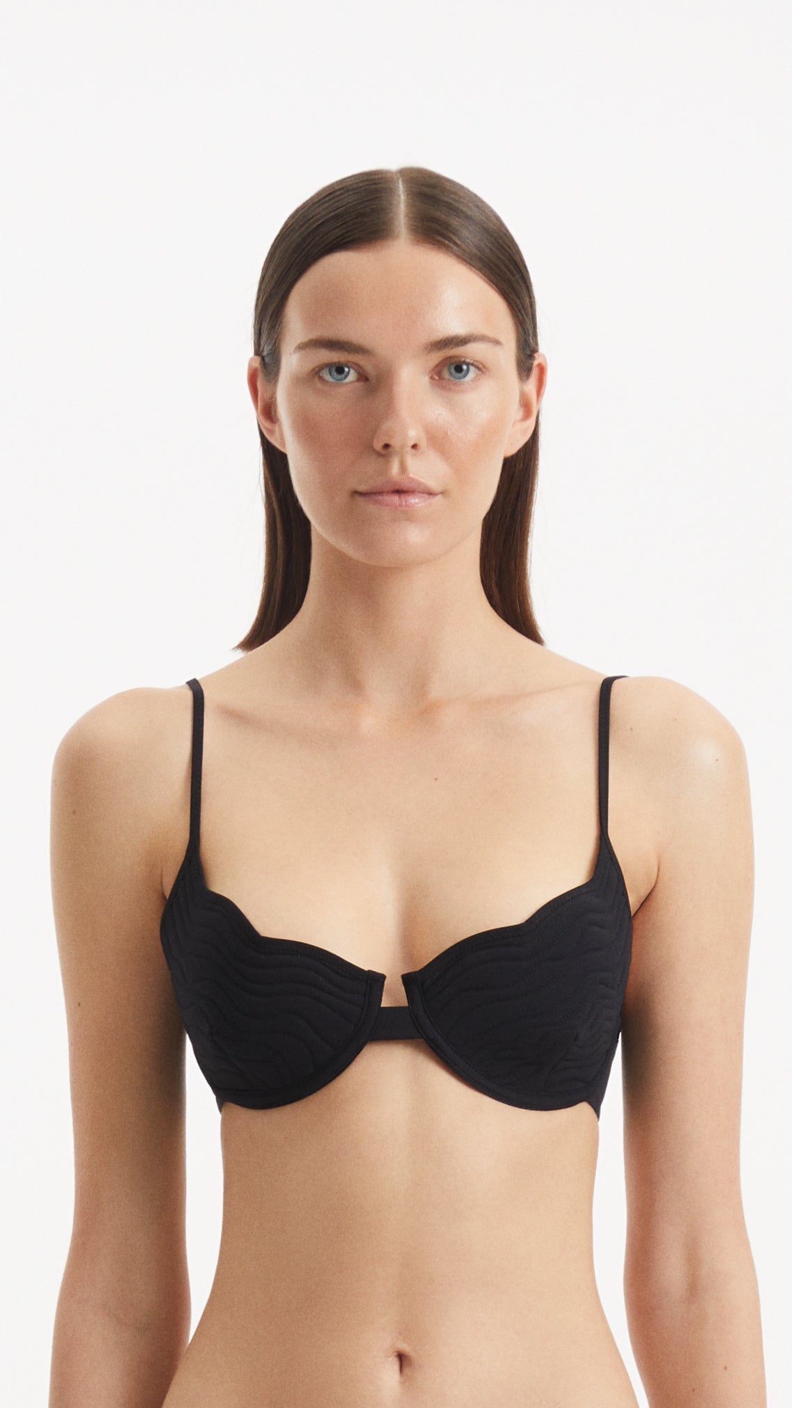 Salila Black Underwired Wave Textured Bikini Top | Moeva | Bikini Top | Each week unveils new pieces—luxury swimwear, fluid resort silhouettes, and elevated summer-to-evening essentials designed to carry you from coastal escapes to city nights.