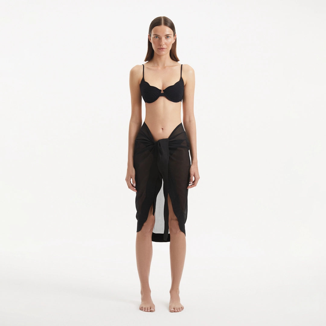 Raiden Black Tie Front Wavy-Trim Sheer Sarong | Moeva | Sarongs | Each week unveils new pieces—luxury swimwear, fluid resort silhouettes, and elevated summer-to-evening essentials designed to carry you from coastal escapes to city nights.