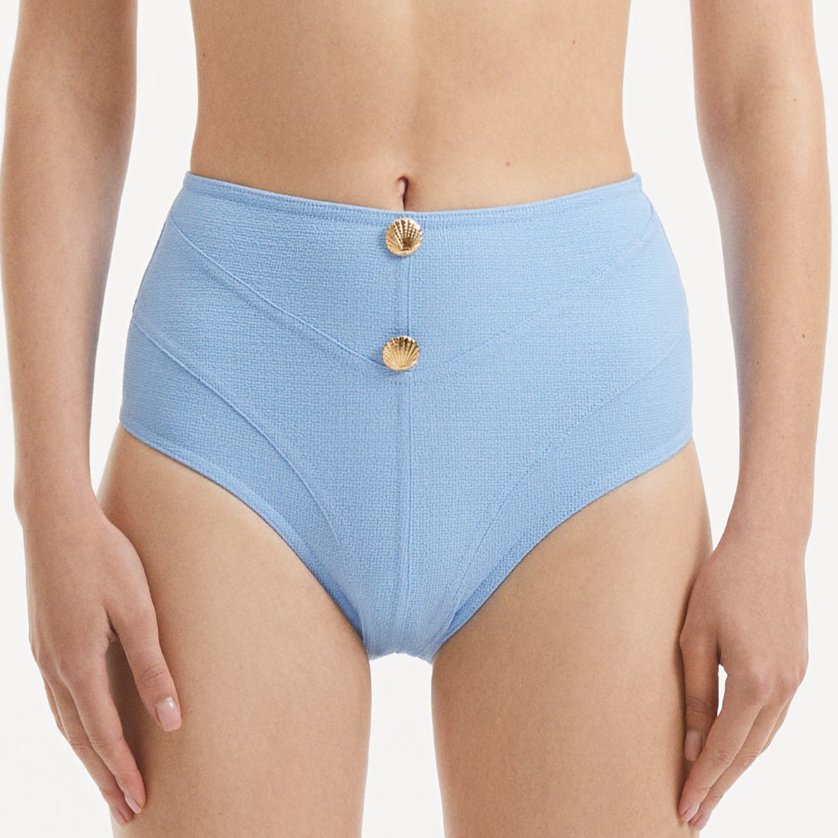 Adva Baby Blue High Waist Textured Bikini Bottom | Moeva | Bikini Bottom | Each week unveils new pieces—luxury swimwear, fluid resort silhouettes, and elevated summer-to-evening essentials designed to carry you from coastal escapes to city nights.
