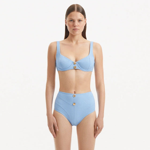 Adva Baby Blue Balconette Textured High Waist Bikini Set | Moeva | Bikini Set | Each week unveils new pieces—luxury swimwear, fluid resort silhouettes, and elevated summer-to-evening essentials designed to carry you from coastal escapes to city nights.
