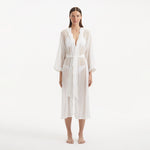 Blaze Long Sleeve Wavy-Trim Belted Sheer White Kaftan | Moeva | Kaftans | Each week unveils new pieces—luxury swimwear, fluid resort silhouettes, and elevated summer-to-evening essentials designed to carry you from coastal escapes to city nights.