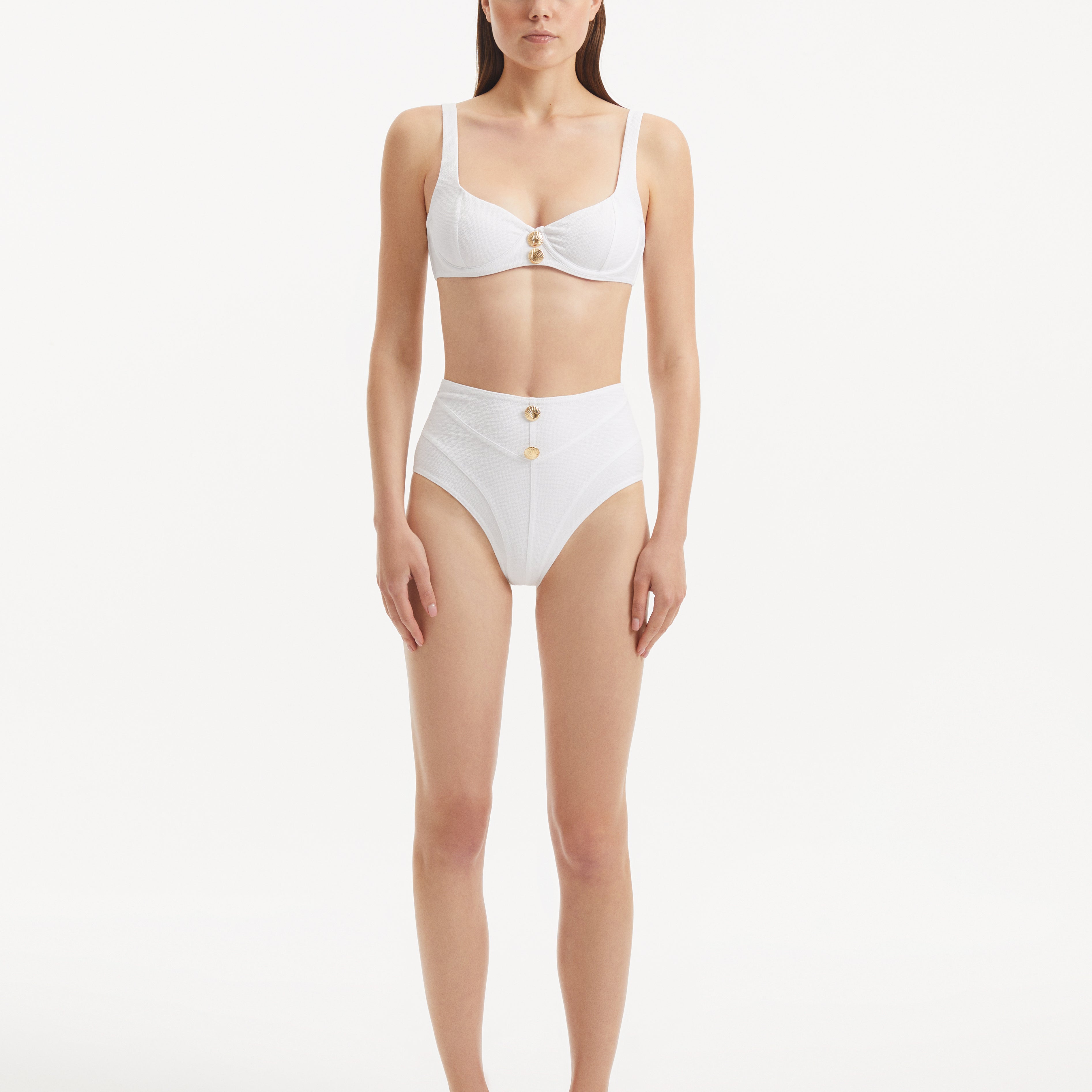 Adva White Balconette Textured Bikini Top | Moeva | Bikini Top | Each week unveils new pieces—luxury swimwear, fluid resort silhouettes, and elevated summer-to-evening essentials designed to carry you from coastal escapes to city nights.