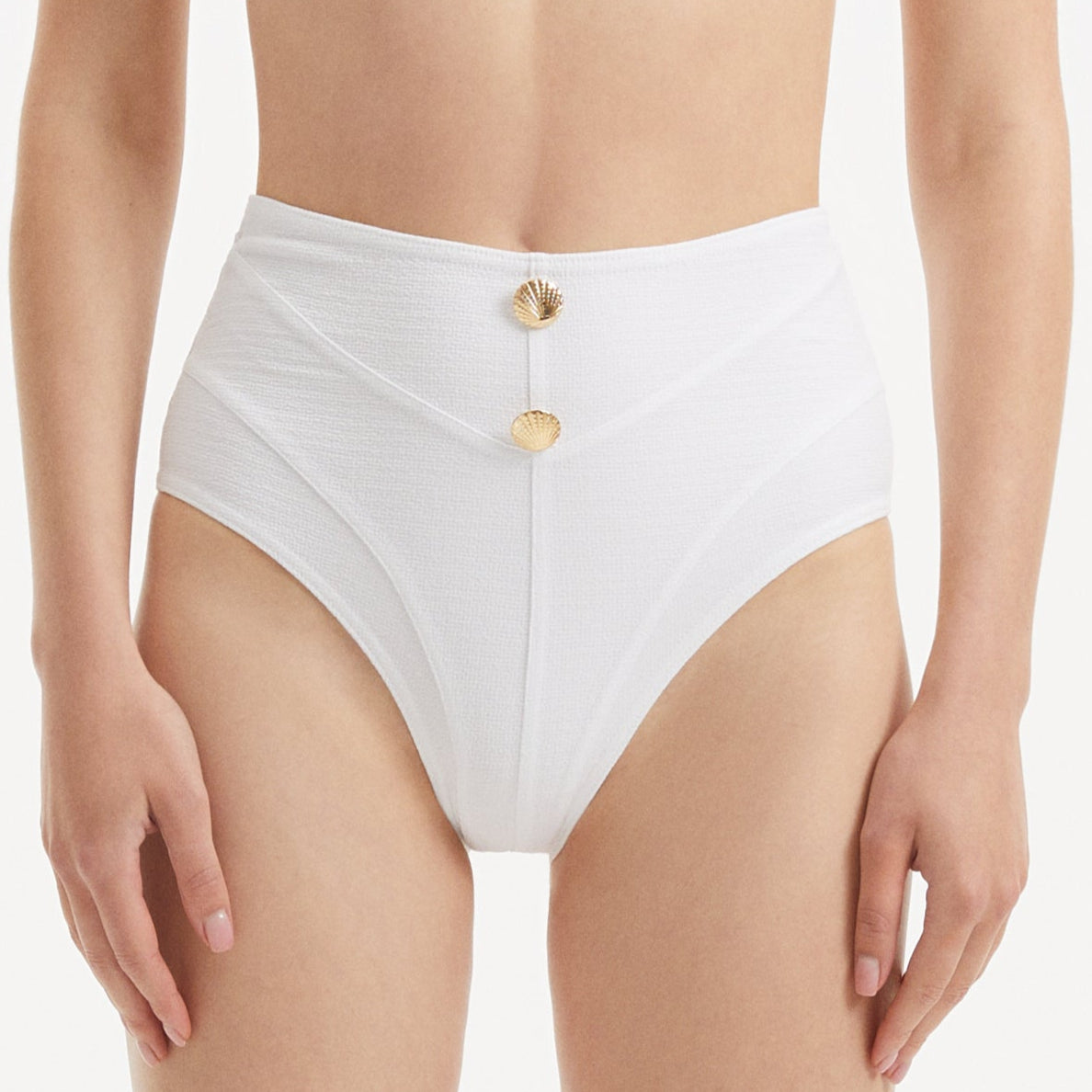 Adva White High Waist Textured Bikini Bottom | Moeva | Bikini Bottom | Each week unveils new pieces—luxury swimwear, fluid resort silhouettes, and elevated summer-to-evening essentials designed to carry you from coastal escapes to city nights.