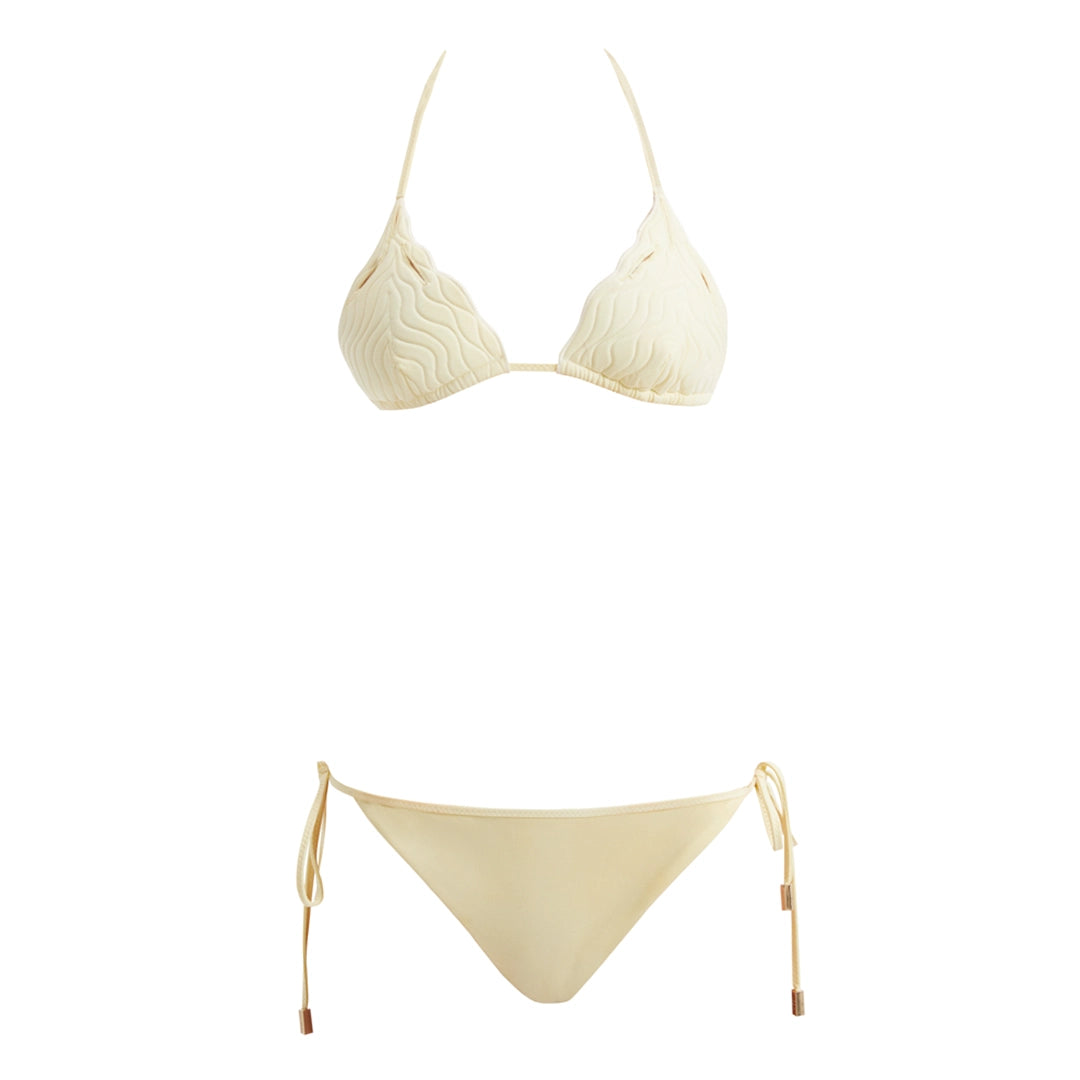 Sarita Yellow Triangle Wave Textured Side Tie Bikini Set | Moeva | Bikini Set | Each week unveils new pieces—luxury swimwear, fluid resort silhouettes, and elevated summer-to-evening essentials designed to carry you from coastal escapes to city nights.