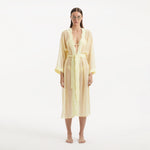 Blaze Long Sleeve Wavy-Trim Belted Sheer Yellow Kaftan | Moeva | Kaftans | Each week unveils new pieces—luxury swimwear, fluid resort silhouettes, and elevated summer-to-evening essentials designed to carry you from coastal escapes to city nights.