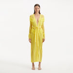 Itzel Yellow Knitted Mesh Long-Sleeve Kaftan | Moeva | Kaftans | Each week unveils new pieces—luxury swimwear, fluid resort silhouettes, and elevated summer-to-evening essentials designed to carry you from coastal escapes to city nights.