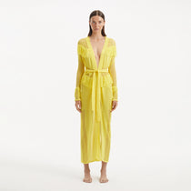 Itzel Yellow Knitted Mesh Long-Sleeve Kaftan | Moeva | Kaftans | Each week unveils new pieces—luxury swimwear, fluid resort silhouettes, and elevated summer-to-evening essentials designed to carry you from coastal escapes to city nights.