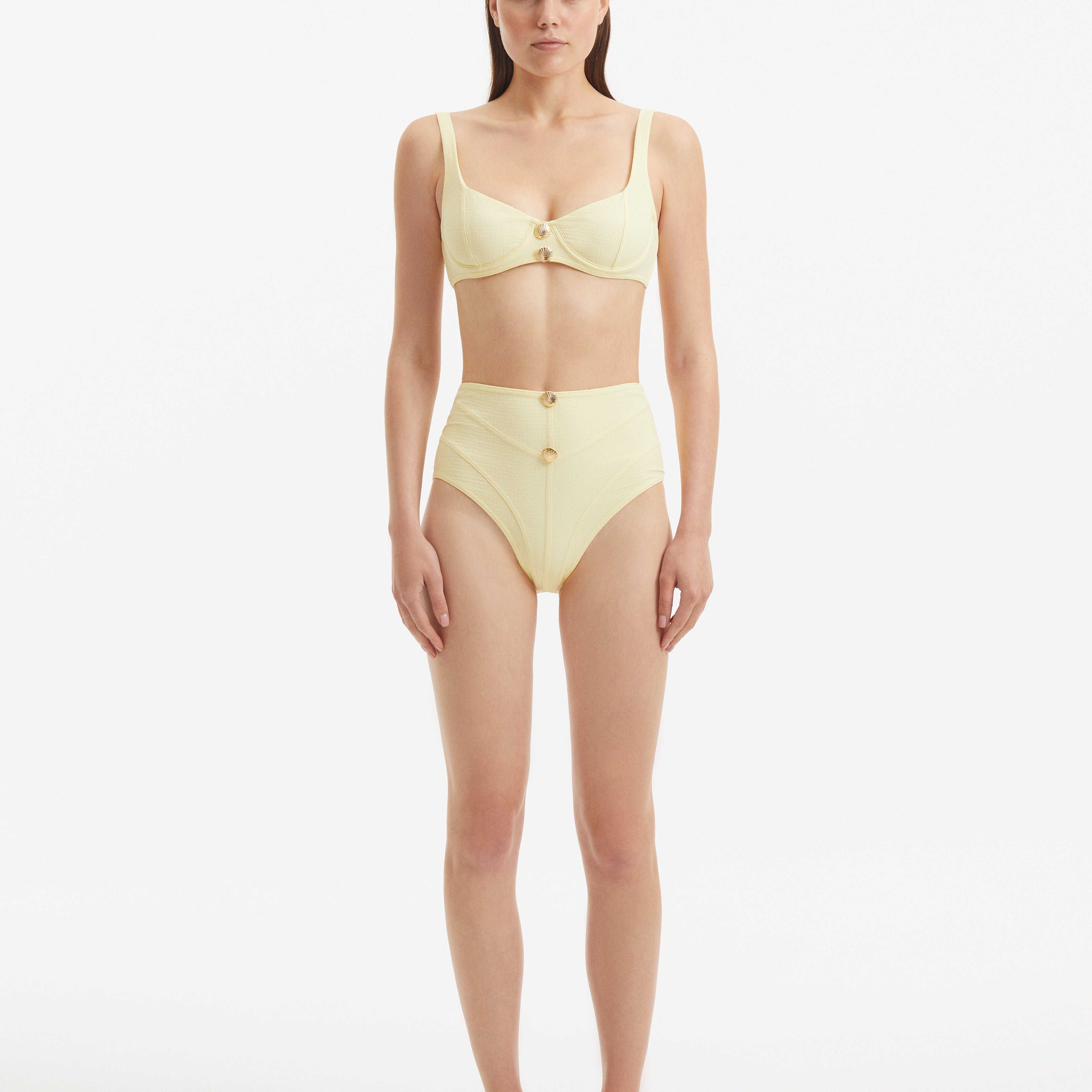 Adva Yellow Balconette Textured Bikini Top | Moeva | Bikini Top | Each week unveils new pieces—luxury swimwear, fluid resort silhouettes, and elevated summer-to-evening essentials designed to carry you from coastal escapes to city nights.