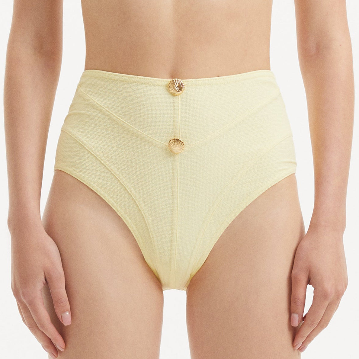 Adva Yellow High Waist Textured Bikini Bottom | Moeva | Bikini Bottom | Each week unveils new pieces—luxury swimwear, fluid resort silhouettes, and elevated summer-to-evening essentials designed to carry you from coastal escapes to city nights.